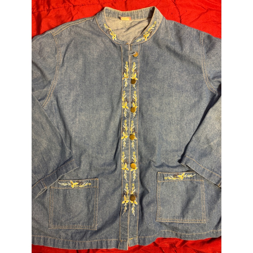 Tudor Court Denim Jacket Womens XX Blue Embroidered Floral Button Front Vintage
